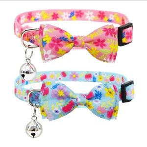 Floral Adjustable Breakaway Safety Cat Collar with Bow Tie and Bell 2 Pk